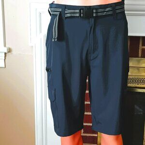 Iron Co Blue Hybrid Cargo Shorts 38 Men's Belted Stretch Performance Poc…